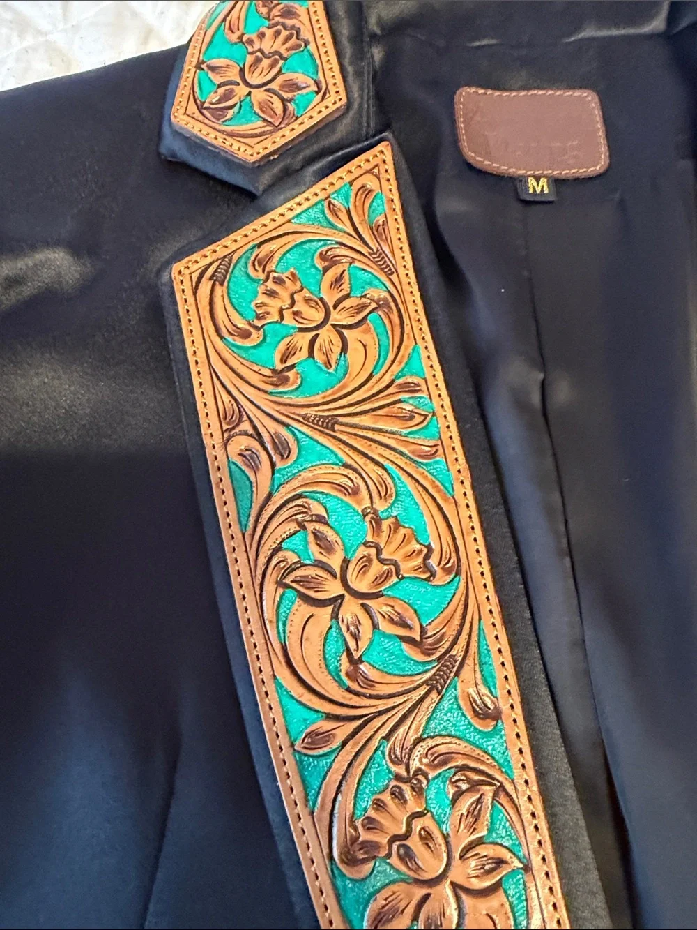 Black Blazer with Turquoise & Orange Embroidered Lapel